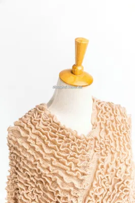 Spring Autumn Woman Lady Warm Fashion Warp Knitting Fabric Beige Camel Colour Pullover Oversize Wraps Ruffled Shawl Poncho