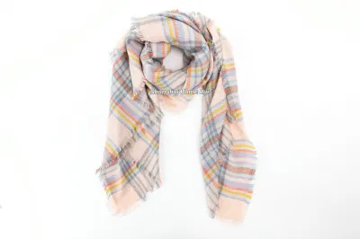 Home Rui Wholesale Outerwear Apparel Accessory Women Winter Cashmere Tassel Classic Plain Plaid Grids Checks Chunky Fluffy Windowpane Wraps Shawl Blanket Scarf