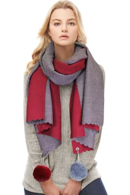 Two Sided Cashmere Feel Soft Oversized Wrap Scarf with POM POM