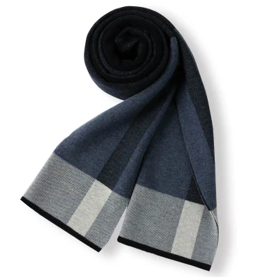  Super Soft Chunky Natural Wool Checked Scarf for Mens