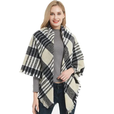Custom Winter Oversized Chic Checked Square Scarf for Ladies