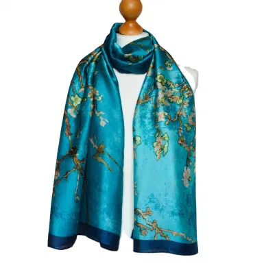 2024 Real Popular 100% Genuine Silk Charmeuse Long Scarf Printed Head Wrap Classic Pattern Silk Scarf