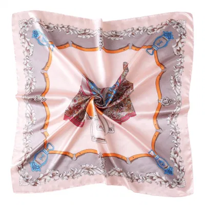  Women Floral Print Light 35 Inch Satin Silk Feeling Hair Wrap Scarf