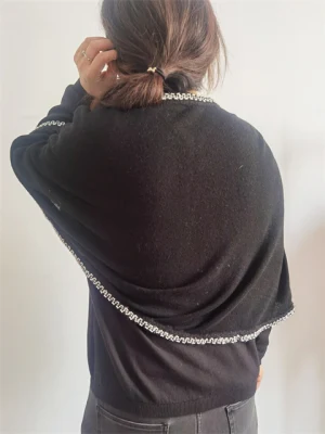 Beading Cashmere Wool Poncho Cape