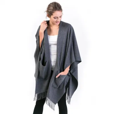 Fashion Wool Cashmere Women&prime; S Wearable Wrap Poncho