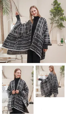 New Winter Lady Geometric Jacquard Pattern Women Cape Poncho