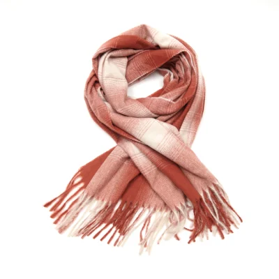 Custom Design Mens Plaid Scarf Woven Scarves for Autumn Winter Fashion Checked Triangle Scarf Women Shawl with Fringes