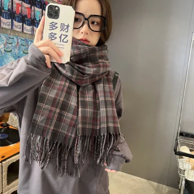 Small Checked Lattice Big Winter Warm Long Scarf for Women, Fashion Shawl