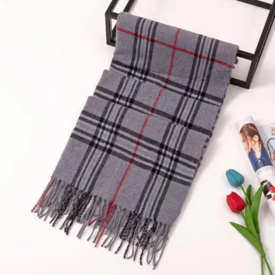Unisex Cotton Soft Cashmere Feel Plaid Check Winter Scarf