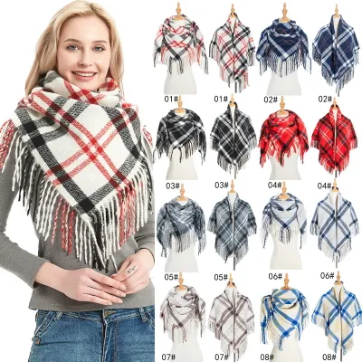 Pretty Customise Fashion Women Checked Square Scarf with Tassel