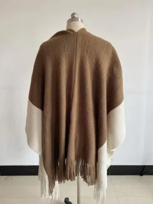 Knit Soft Stripes Poncho Scarf Shawl Winter Colors with Tassles
