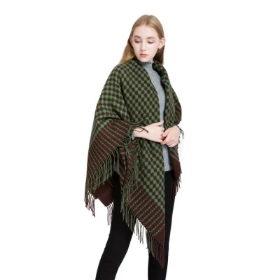 Wholesale Vintage Plaid Shawl Oversized Checkered Women Pure Wool Scarf