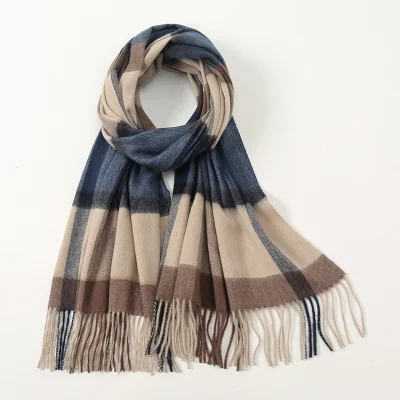 OEM Fashionable Luxury Brand Wool Tartan Shawl Winter Women Plaid Scarf