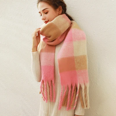 New Fall and Winter Warm Colorful Scarf Mohair Imitation Cashmere Tassel Plaid Female