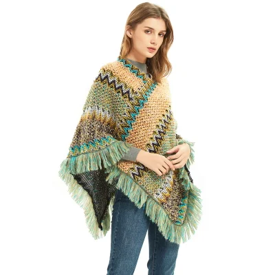  Custom Oversized Thick Checked Ladies Poncho with Tassel