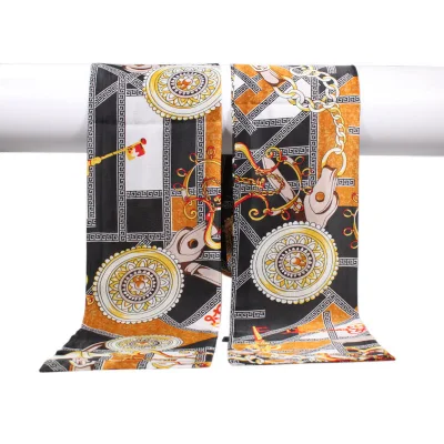 Factory Wholesale Long Large Custom Printed 100% Silk Satin Designers Women Head Scarf Ladies Shawl