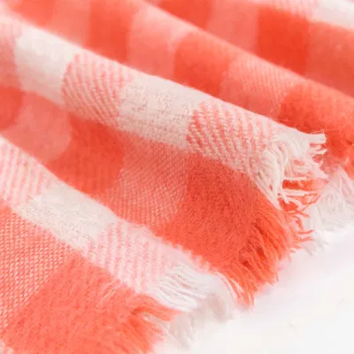 Wholesaler Outerwear Apparel Accessory Women Spring Winter Orange Striped Fringe Checks Grid Tartan Warm Pashmina Windowpane Beach Headwear Blanket Scarf Shawl