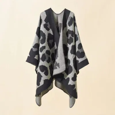 Women Fashion 5 Colors Stripes with Big Leopard Warn Cape/Poncho Geomerty Scarf/Shawl/Kimono Soft Scarf Without Tassles Girls with Comfortable Touch