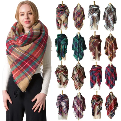 Women&prime;s Fall Winter Scarf Classic Tassel Plaid Scarf Warm Soft Chunky Large Blanket Wrap Shawl Scarves