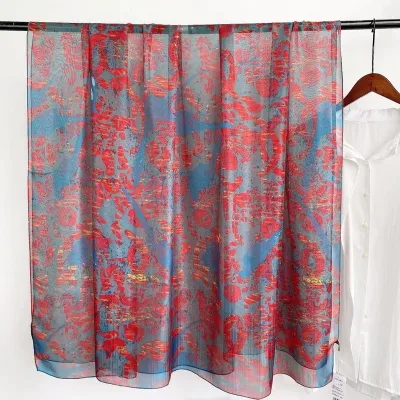Autumn Fashion Floral Print Long Silk Feeling Scarf for Ladies