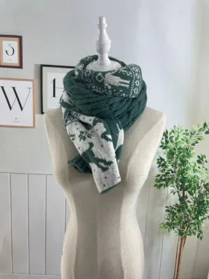 Wholesale Christmas Festival Winter Deer Print Warm Scarf Hat Gloves Three-Piece Set