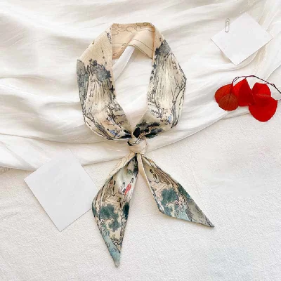 Light Thin Double Layer Satin Scarf Neck Guard Long Silk Scarf