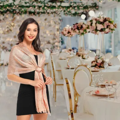 Solid Tassel Scarf Metallic Elegant Evening Party Wedding Scarves Shawls with Buckle