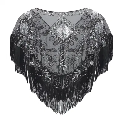 Fashion Ladies Shimmering Evening Shawls and Wraps with Fringe