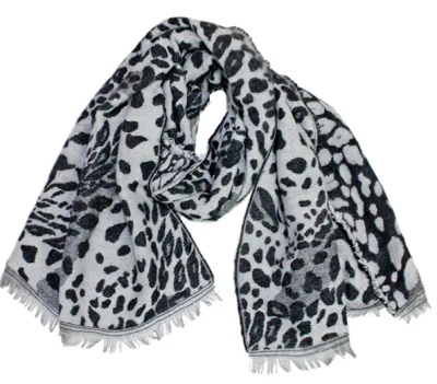 Women Brand Soft-Touch Scarves Ladies Scarf Featuring Leopard Animal Jacquard Print Fringed Edges