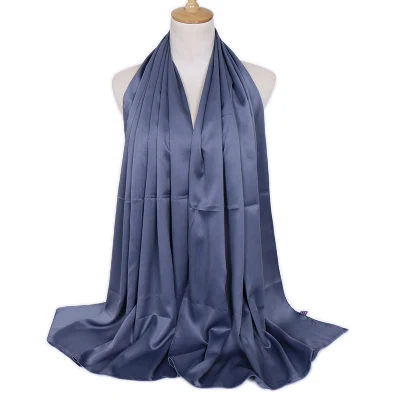Popular Rolled Custom Solid Color Satin Women&prime;s Silk Scarf Monochromatic Plain Soft Long Lady Scarf