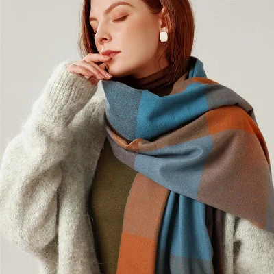 Neck Scarves Shawl Blanket Ladies Plaid Tassel Cashmere Winter Scarf