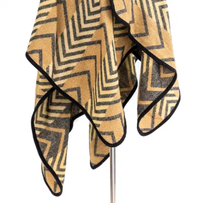 Apparel Women Camel Winter Jacquard Knitted Reversible Oversized Geometric Striped Lined Sweater Bohemian Cardigan Tartan Blanket Zigzag Cape Pallium Poncho