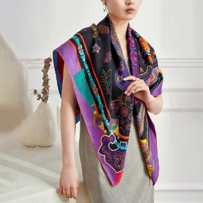 Custom Double Sided Printed 100% Mulberry Silk Lady Scarves