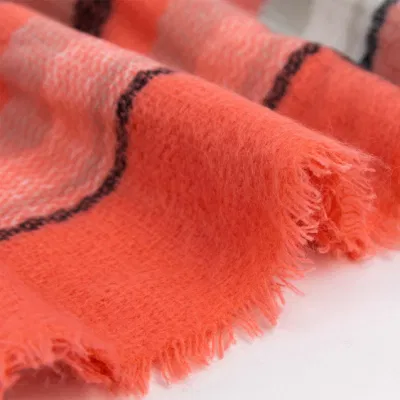 Wholesaler Outerwear Apparel Accessory Women Spring Winter Orange Short Fringe Checks Grid Tartan Warm Pashmina Windowpane Beach Headwear Blanket Scarf Shawl