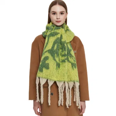 Wholesale Custom Winter Thermal Knitted Wool Scarf Women Grid Cashmere Thick Shawl Scarf