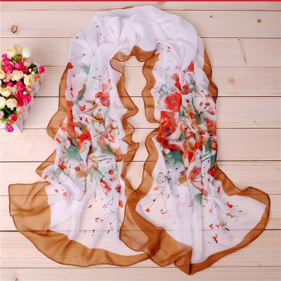 Fashion Dots Floral Digital Printing Chiffon Long Scarf