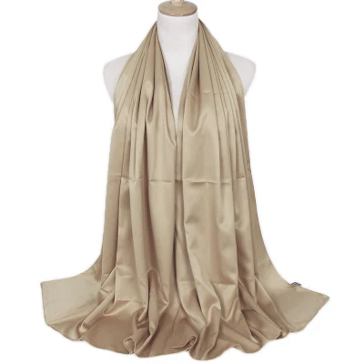 Popular Rolled Custom Solid Color Satin Women&prime;s Silk Scarf Monochromatic Plain Soft Long Lady Scarf