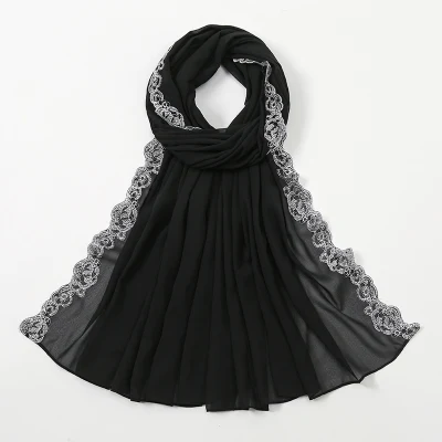 Summer Pearl Chiffon Fashion Lace Bandana New Style Hot Sale Custom Solid Color Lond Lady Scarf