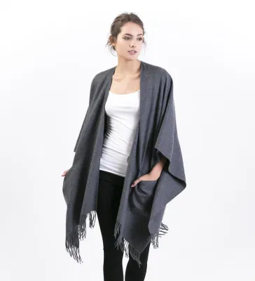 Fashion Wool Cashmere Women&prime; S Wearable Wrap Poncho