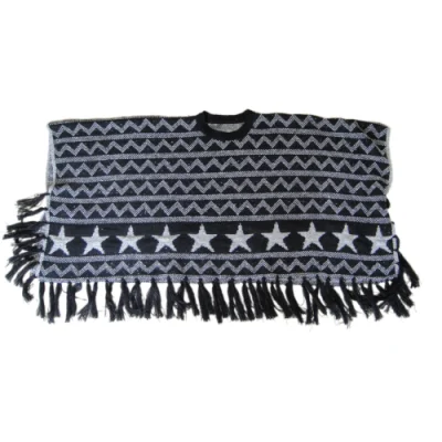 Lady Jacquard Fashion Knitting Winter Wrap Ruana Shawl