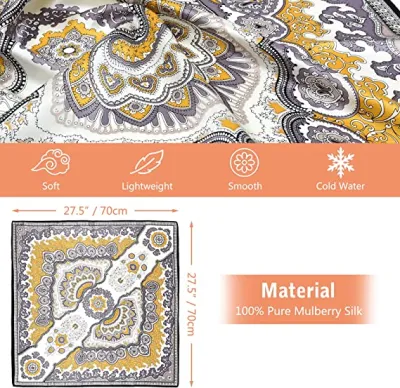 Ladies Fashion 100% Mulberry Silk Square Head Scarf Custom Printed Silk Scarves