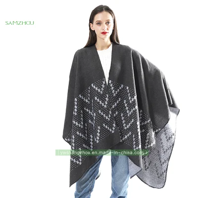 Fashion Euramerican Jacquard Cape Split Scarf Lady Cashmere Shawl Winter