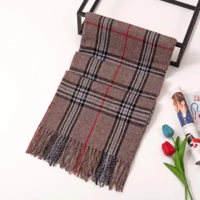 Unisex Cotton Soft Cashmere Feel Plaid Check Winter Scarf