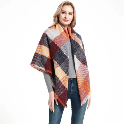 Soft Warm Fashion Women Tartan Square Scarf