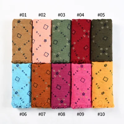 New Designer Muslim Headscarf Flower Soft Women Viscose Crimp Crinkle Glitter Scarf