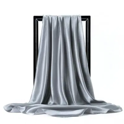 Spring Summer Women 35 Inches Navy Satin Silk Hair Wrap Scarf
