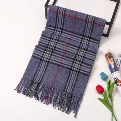 Unisex Cotton Soft Cashmere Feel Plaid Check Winter Scarf