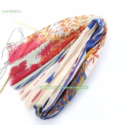 Tropical Rainforest Printed Spring Viscose Shawl Long Lady Silk Scarf