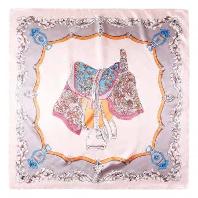 Women Floral Print Light 35 Inch Satin Silk Feeling Hair Wrap Scarf