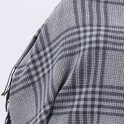 Plaid Jacquard Simple Wrap Checked Shawl Thick Poncho Fringe Tassels Women Cape